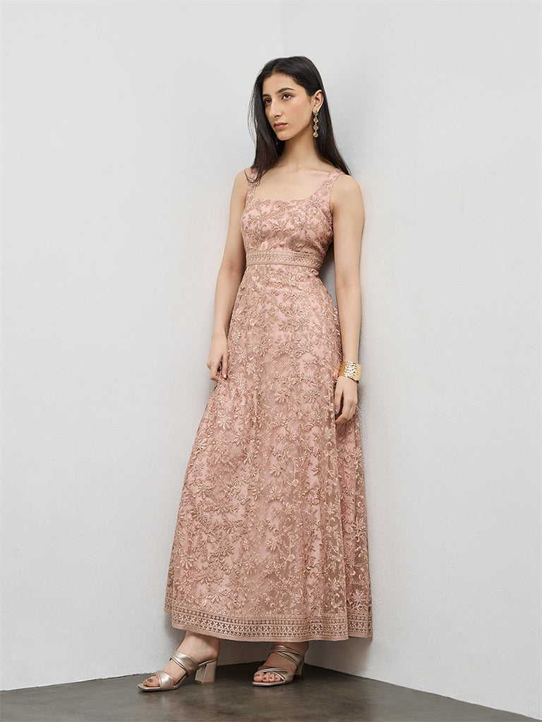 Buy Vark Dusty Pink Floral Embroidered A-Line Dress from Westside Buy Vark Dusty Pink Floral Embroidered A-Line Dress from Westside