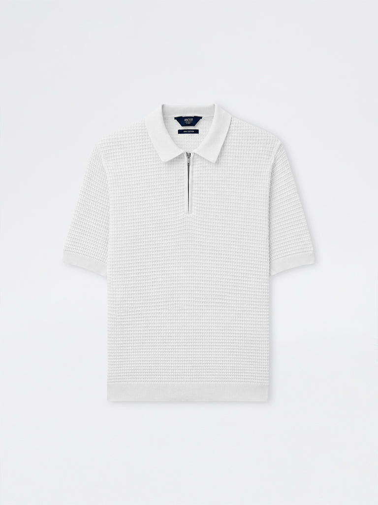 Ascot Off-White Relaxed-Fit Cotton Quarter-Zip T-Shirt