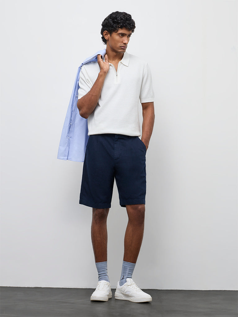 Ascot Off-White Relaxed-Fit Cotton Quarter-Zip T-Shirt