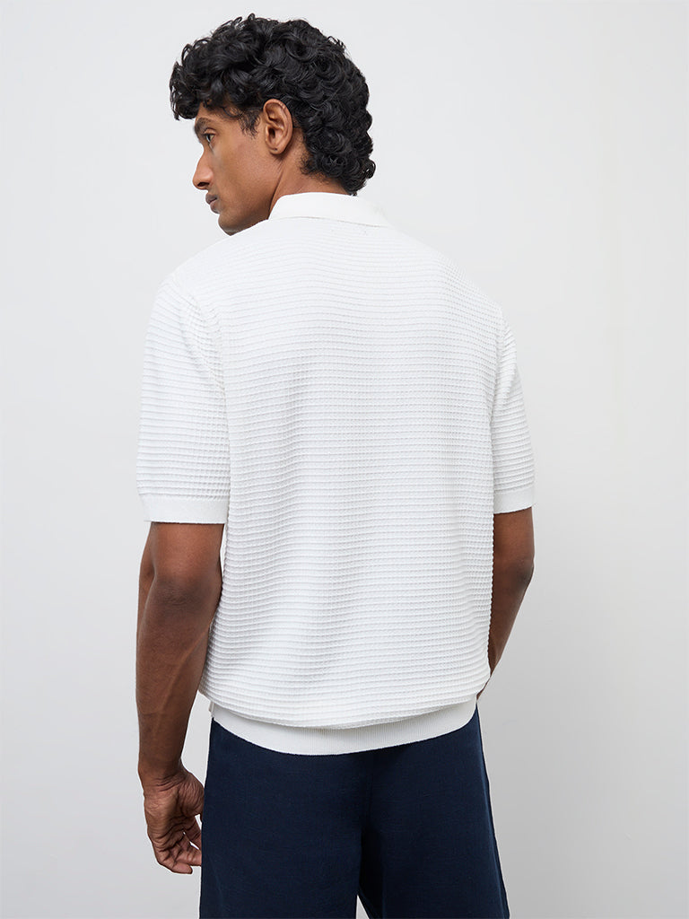 Ascot Off-White Relaxed-Fit Cotton Quarter-Zip T-Shirt