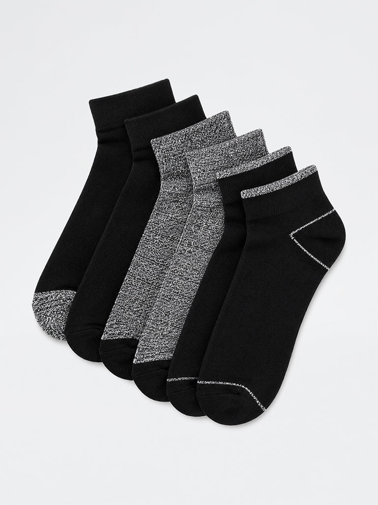 WES Lounge Black Cotton-Blend Trainer Socks - Pack of 3