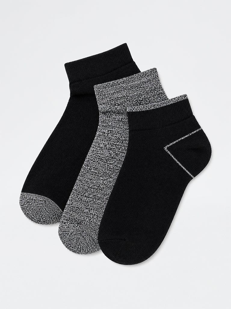 WES Lounge Black Cotton-Blend Trainer Socks - Pack of 3