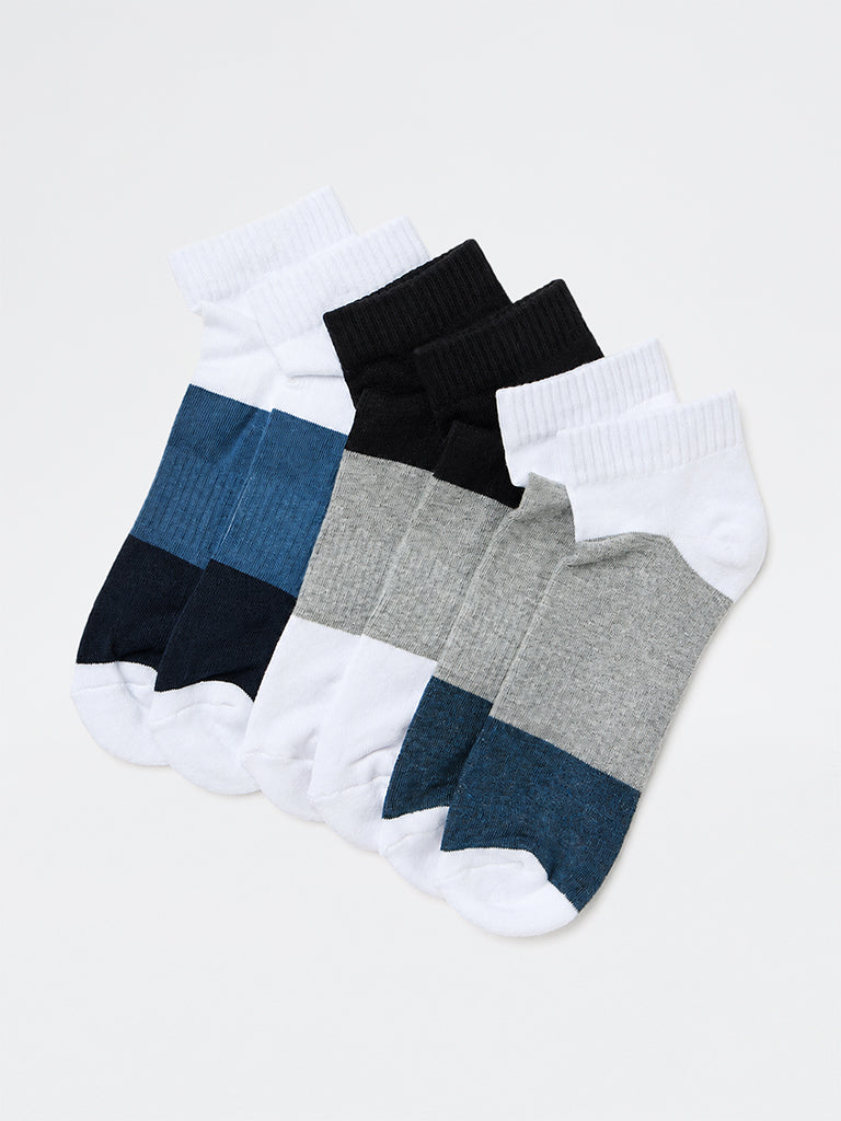 WES Lounge White Colour-Blocked Cotton-Blend Trainer Socks - Pack of 3