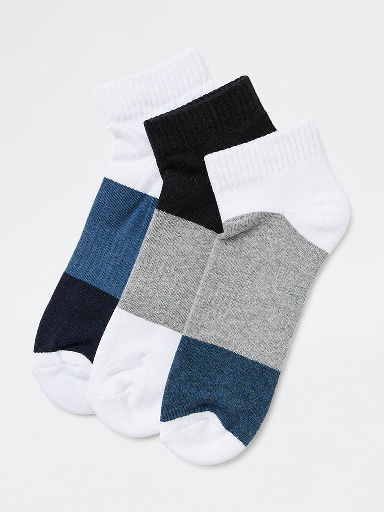 WES Lounge White Colour-Blocked Cotton-Blend Trainer Socks - Pack of 3