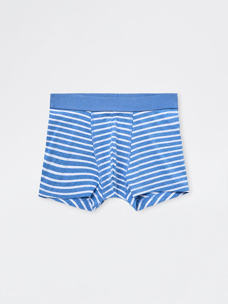 WES Lounge Blue Striped Cotton-Blend Trunks-Pack of 3