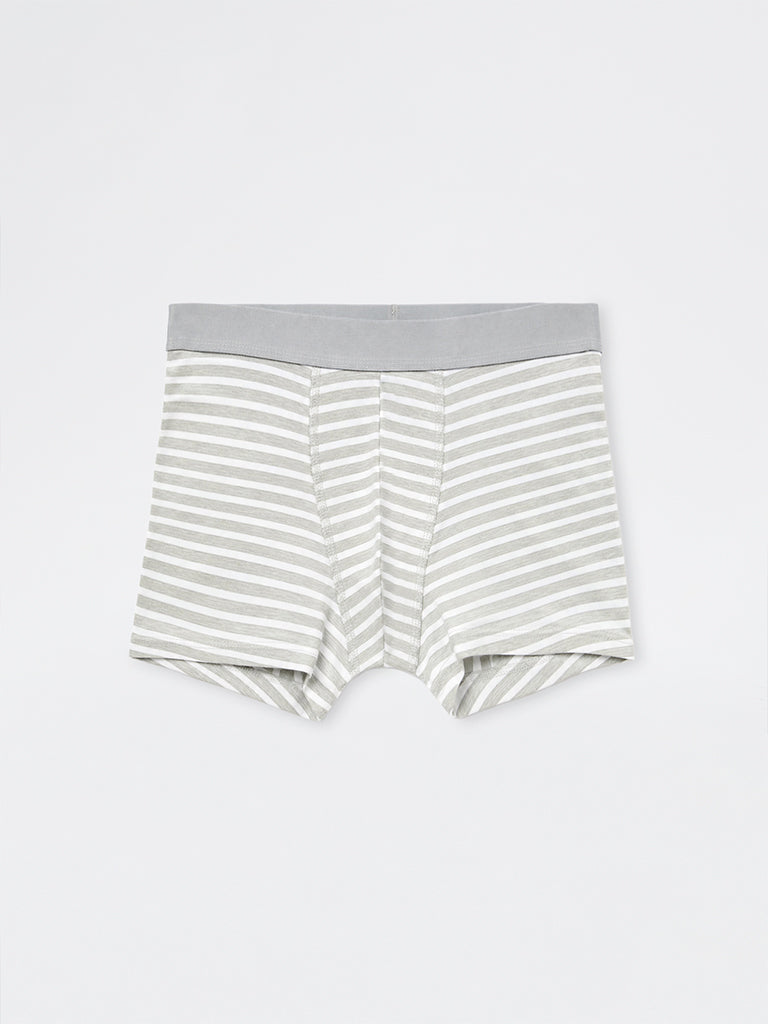 WES Lounge Grey Striped Cotton-Blend Trunks-Pack of 3