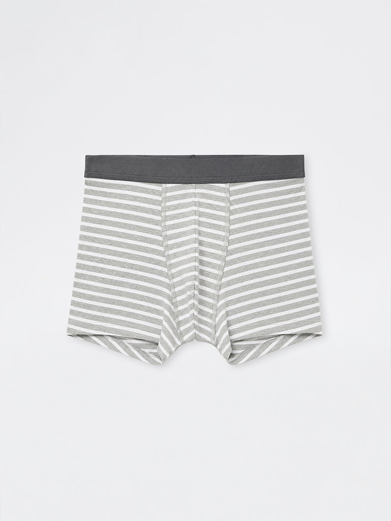 WES Lounge Grey Striped Cotton-Blend Trunks-Pack of 3