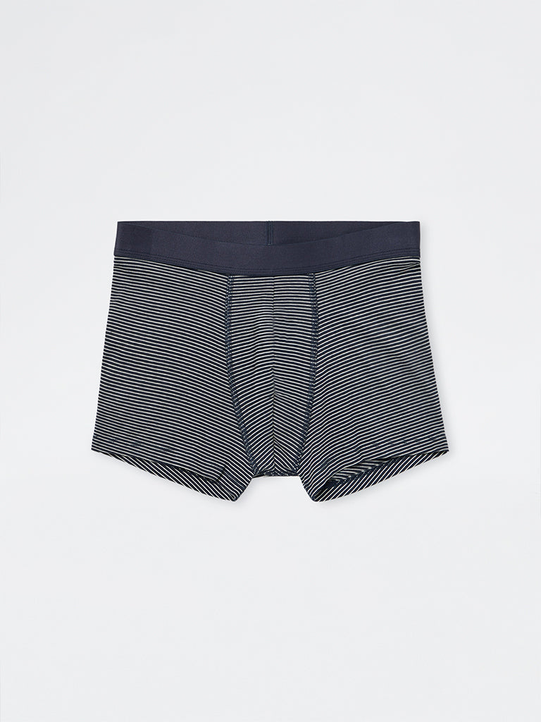 WES Lounge Navy Striped Relaxed-Fit Cotton-Blend Trunks - Pack of 3