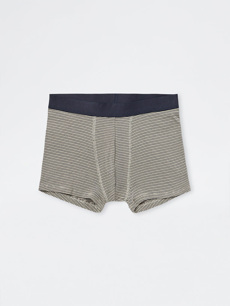 WES Lounge Navy Striped Relaxed-Fit Cotton-Blend Trunks - Pack of 3