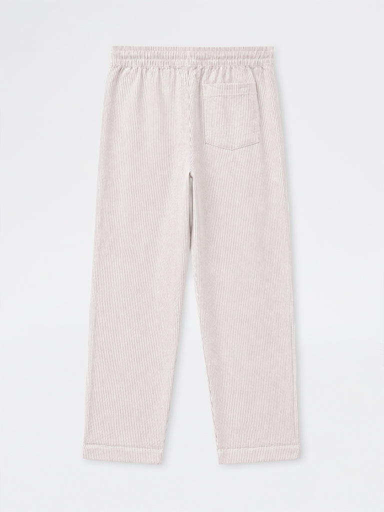 WES Lounge Beige Striped Relaxed-Fit Mid-Rise Cotton Pants