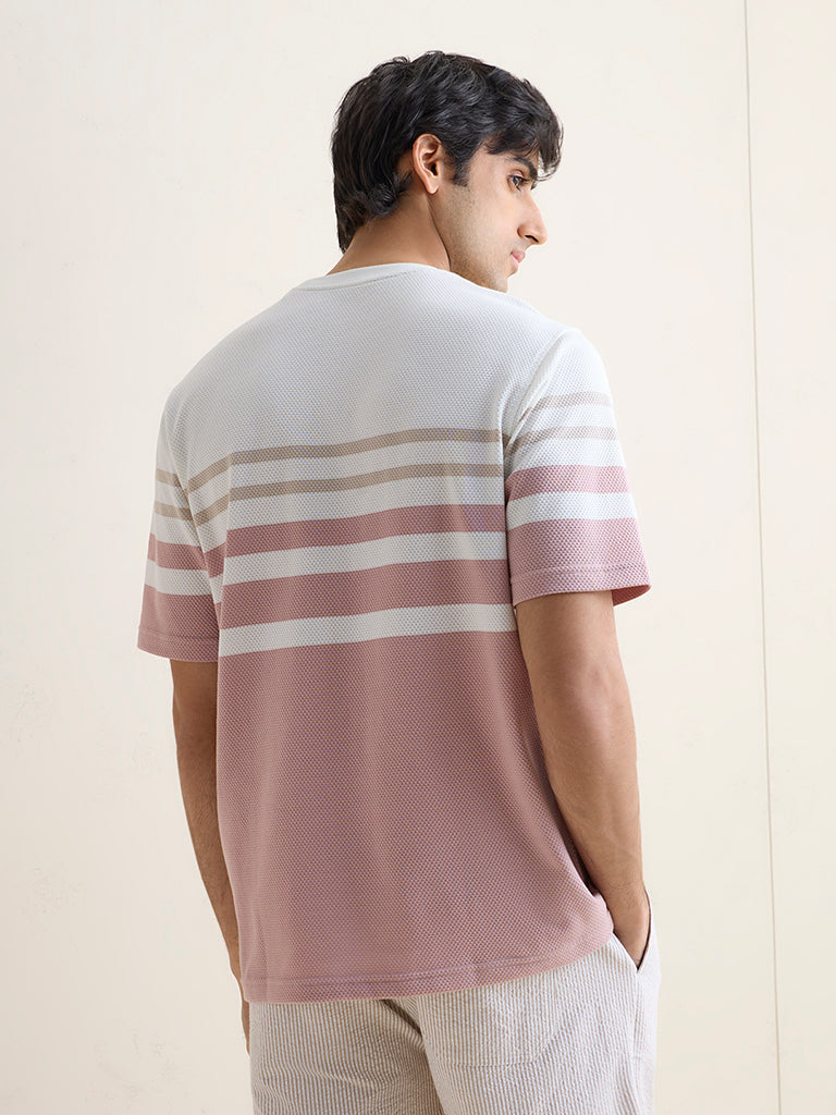 WES Lounge Pink Striped Relaxed-Fit Cotton-Blend T-Shirt