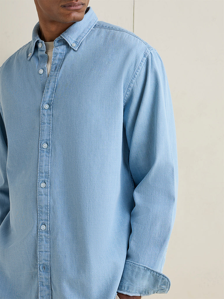 WES Casuals Light Blue Relaxed-Fit Denim Shirt