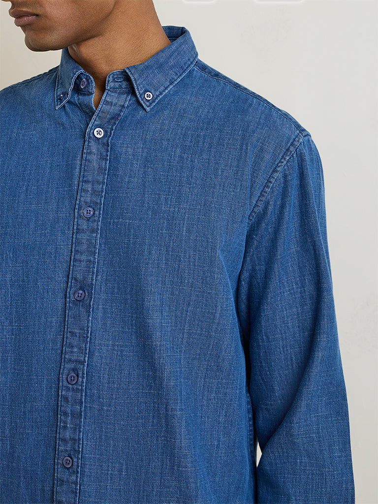 WES Casuals Blue Relaxed-Fit Denim Shirt