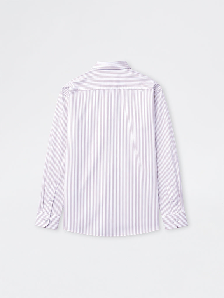 WES Formals Beige Striped Relaxed-Fit Cotton Shirt