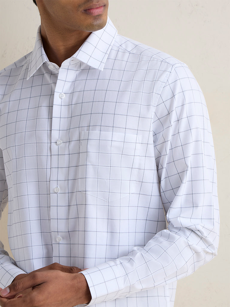 WES Formals Blue Checkered Slim-Fit Cotton Shirt