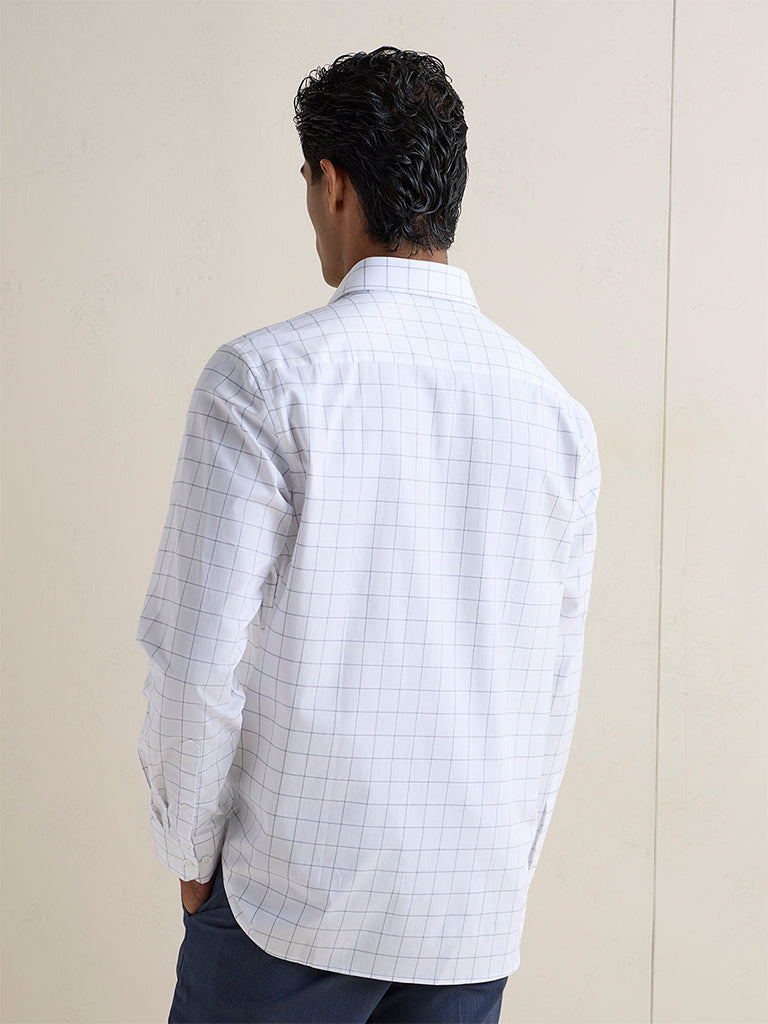 WES Formals Blue Checkered Slim-Fit Cotton Shirt