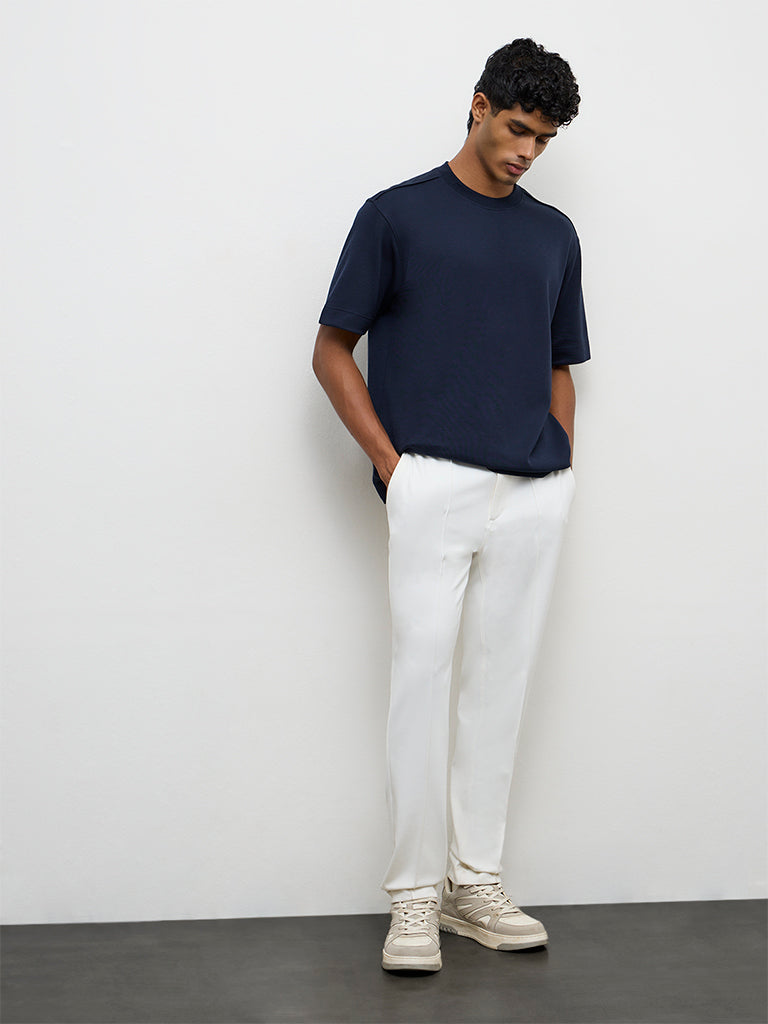 Nuoflexx Navy Solid Relaxed-Fit Cotton-Blend T-Shirt
