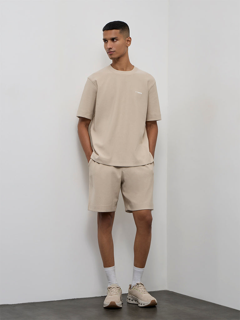 Nuoflexx Beige Textured Relaxed-Fit Cotton-Blend T-Shirt