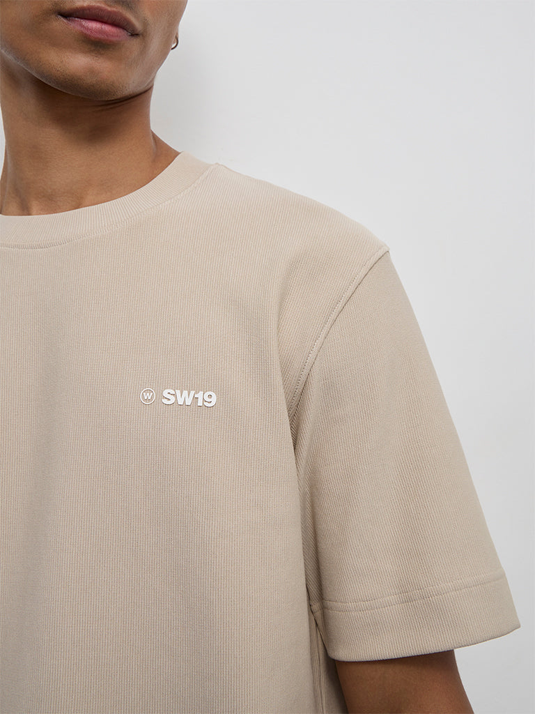 Nuoflexx Beige Textured Relaxed-Fit Cotton-Blend T-Shirt