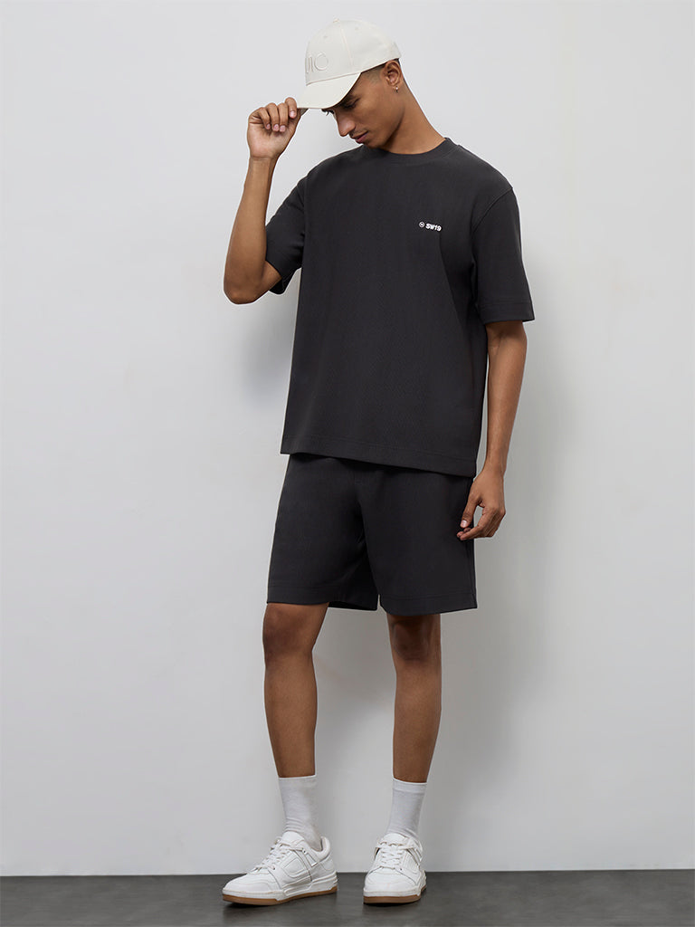 Nuoflexx Charcoal Textured Relaxed-Fit Cotton-Blend T-Shirt