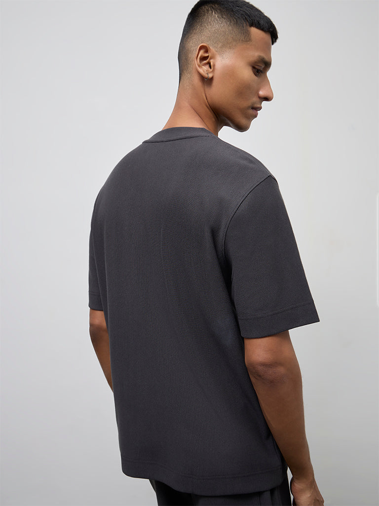 Nuoflexx Charcoal Textured Relaxed-Fit Cotton-Blend T-Shirt
