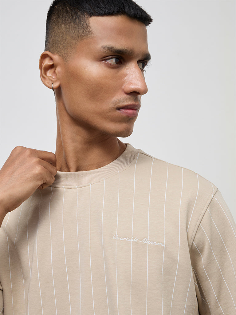 Nuoflexx Beige Striped Relaxed-Fit T-Shirt