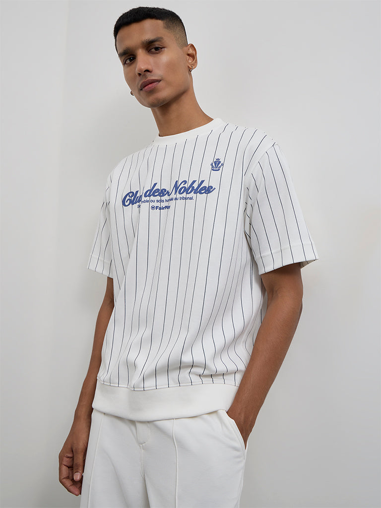 Nuoflexx Off-White Striped Relaxed-Fit Cotton-Blend T-Shirt