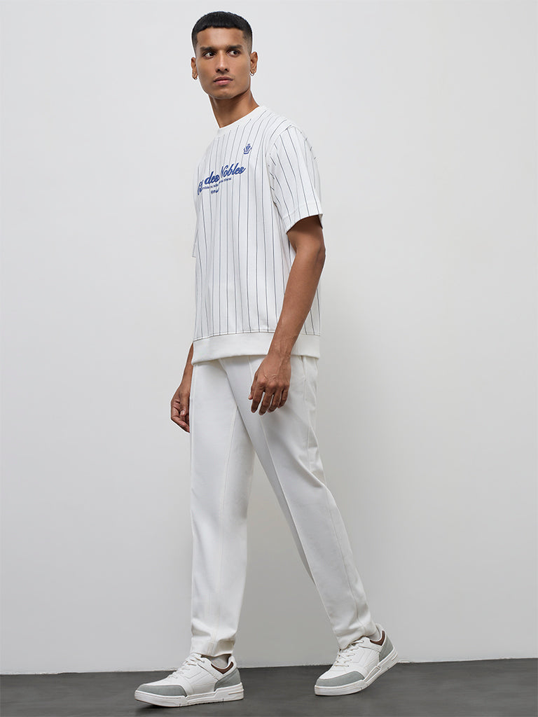 Nuoflexx Off-White Striped Relaxed-Fit Cotton-Blend T-Shirt