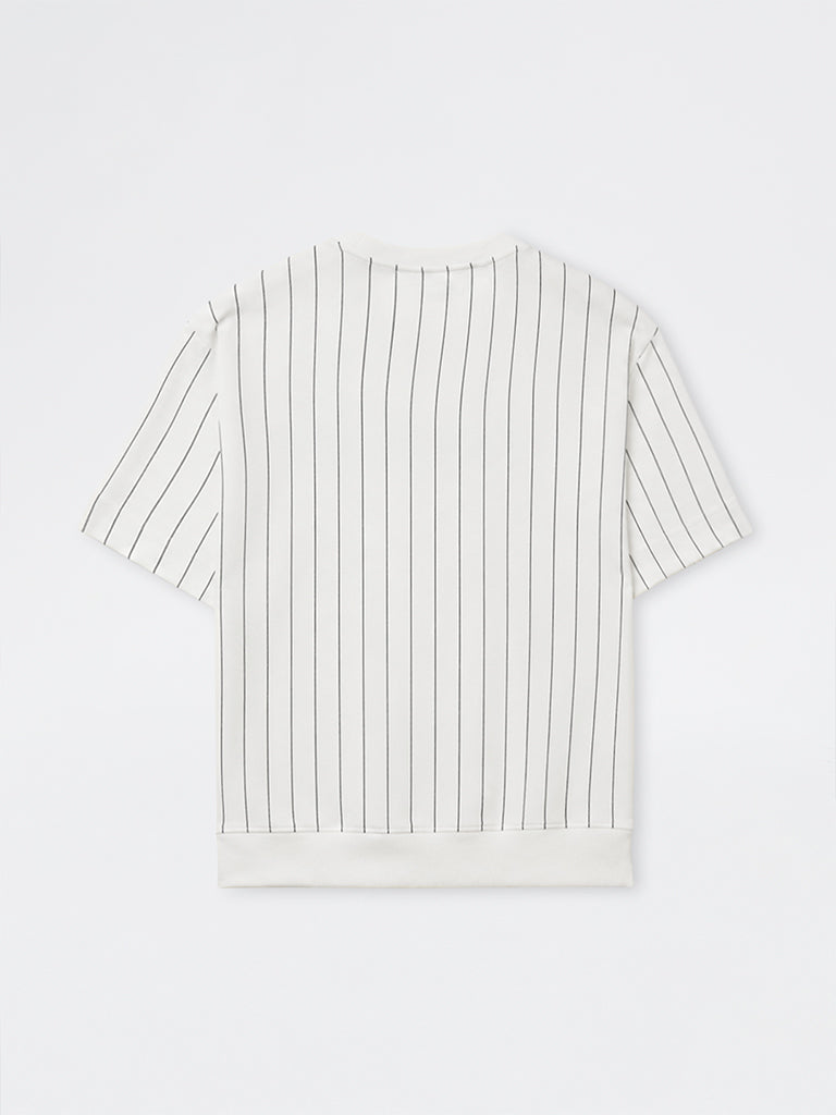 Nuoflexx Off-White Striped Relaxed-Fit Cotton-Blend T-Shirt