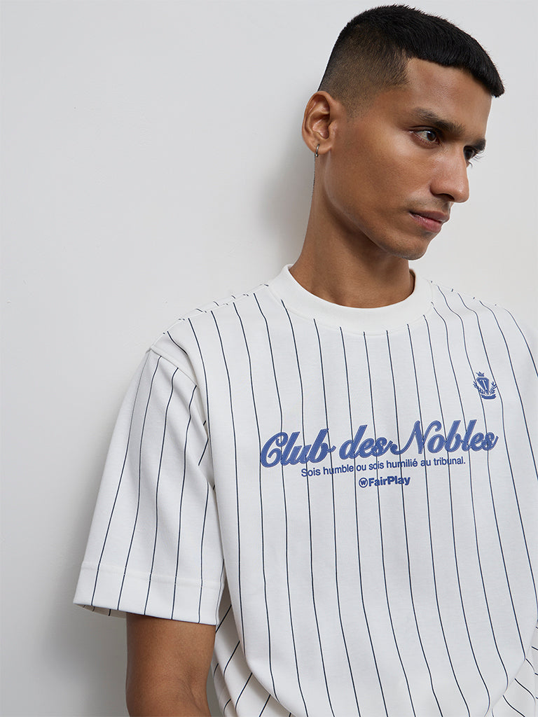 Nuoflexx Off-White Striped Relaxed-Fit Cotton-Blend T-Shirt