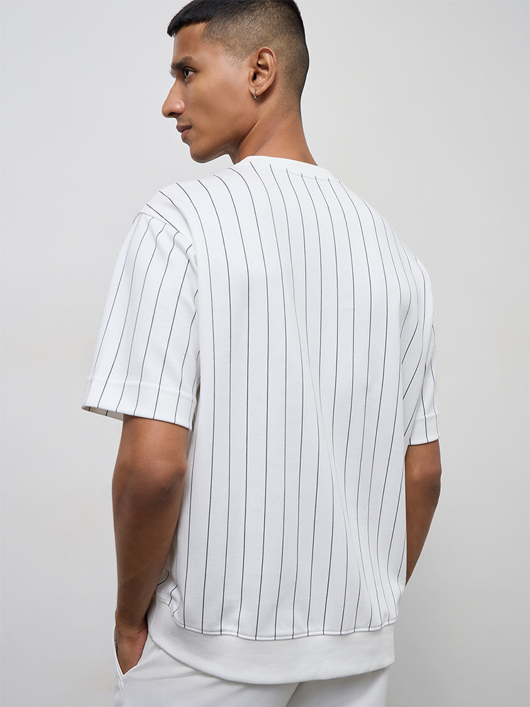 Nuoflexx Off-White Striped Relaxed-Fit Cotton-Blend T-Shirt