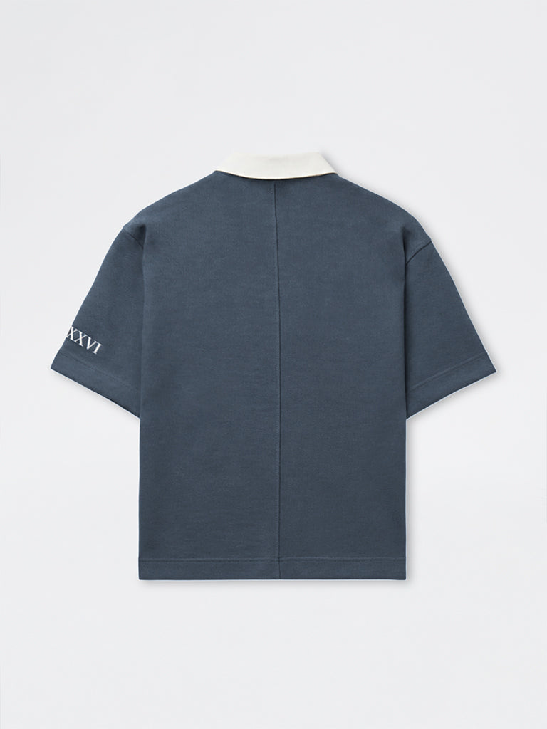 Nuoflexx Dark Grey Typographic Relaxed-Fit Cotton-Blend Quarter-Zip Polo T-Shirt
