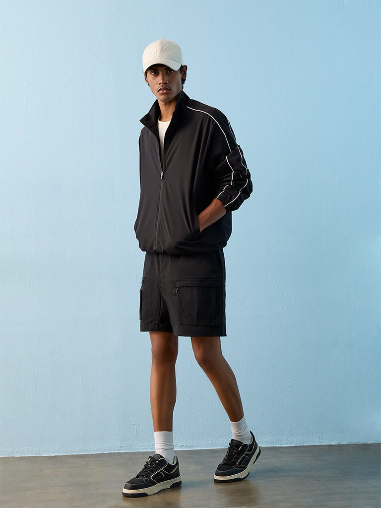 Nuoflexx Black Piping-Detail Relaxed-Fit Jacket