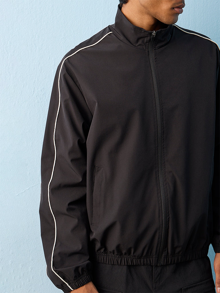 Nuoflexx Black Piping-Detail Relaxed-Fit Jacket