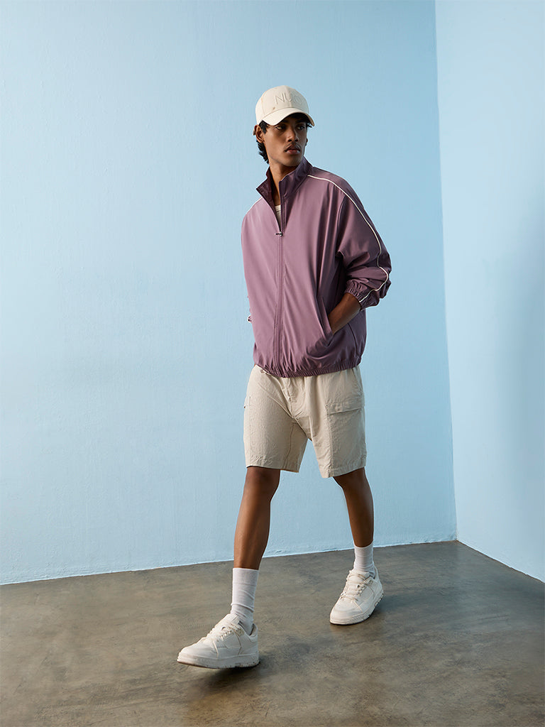 Nuoflexx Lavender Piping-Detail Relaxed-Fit Jacket