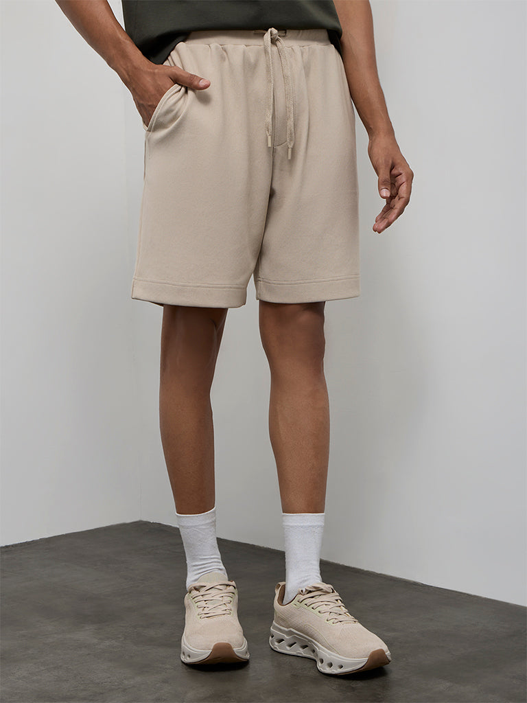 Nuoflexx Beige Relaxed-Fit Mid-Rise Cotton-Blend Shorts
