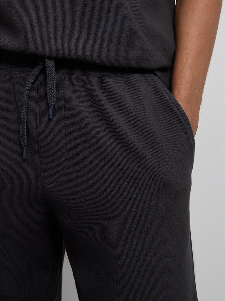Nuoflexx Charcoal Ribbed-Textured Relaxed-Fit Mid-Rise Shorts
