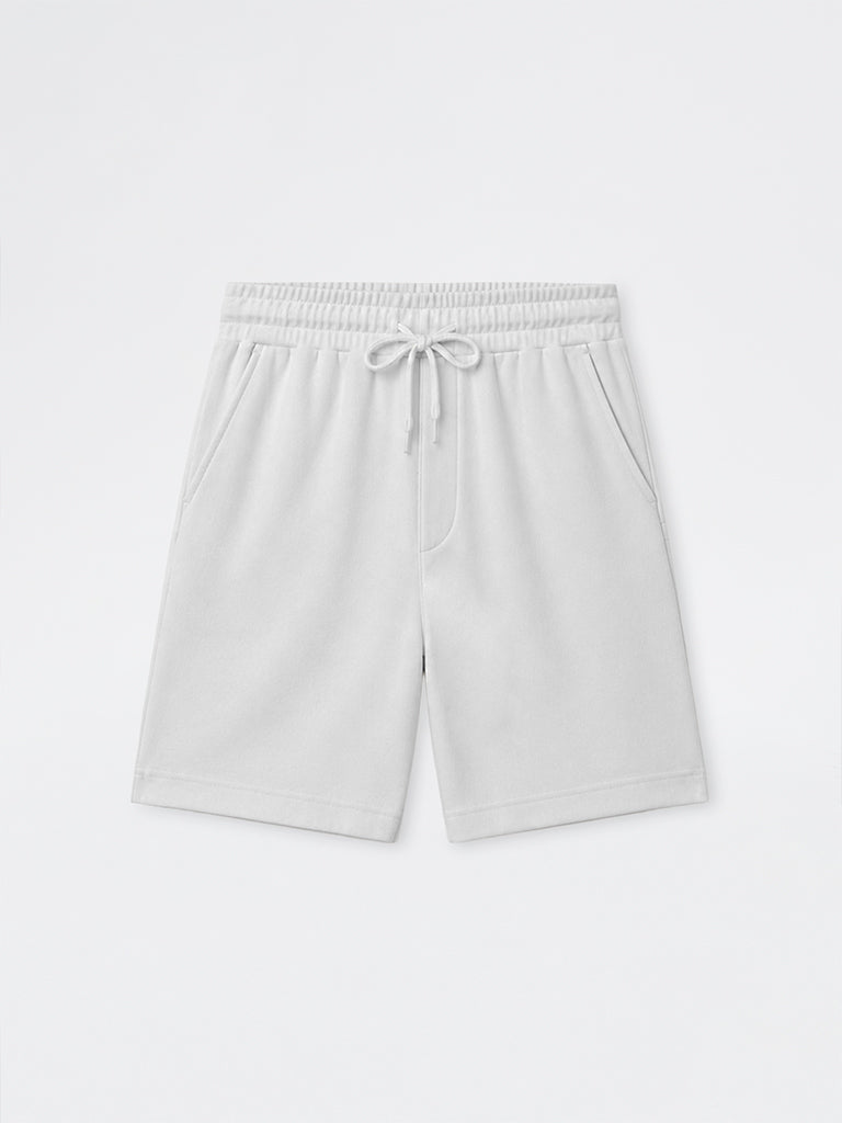 Nuoflexx White Ribbed-Textured Relaxed-Fit Mid-Rise Shorts