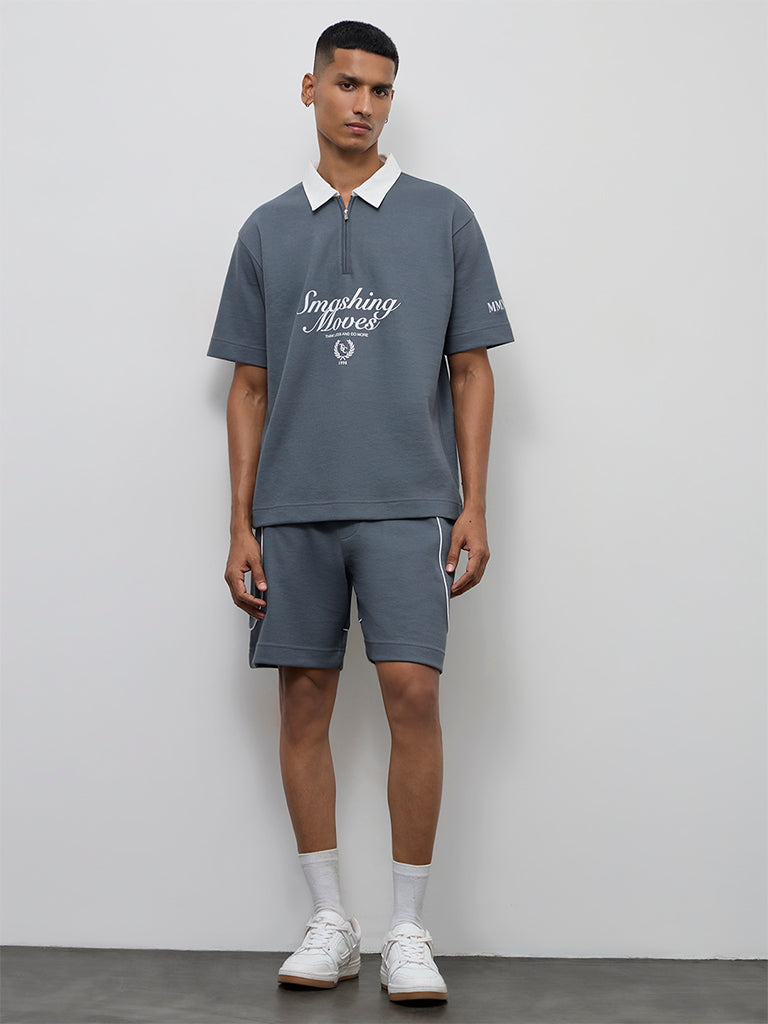 Nuoflexx Dark Grey Textured Relaxed-Fit Mid-Rise Shorts