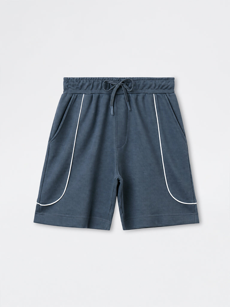 Nuoflexx Dark Grey Textured Relaxed-Fit Mid-Rise Shorts