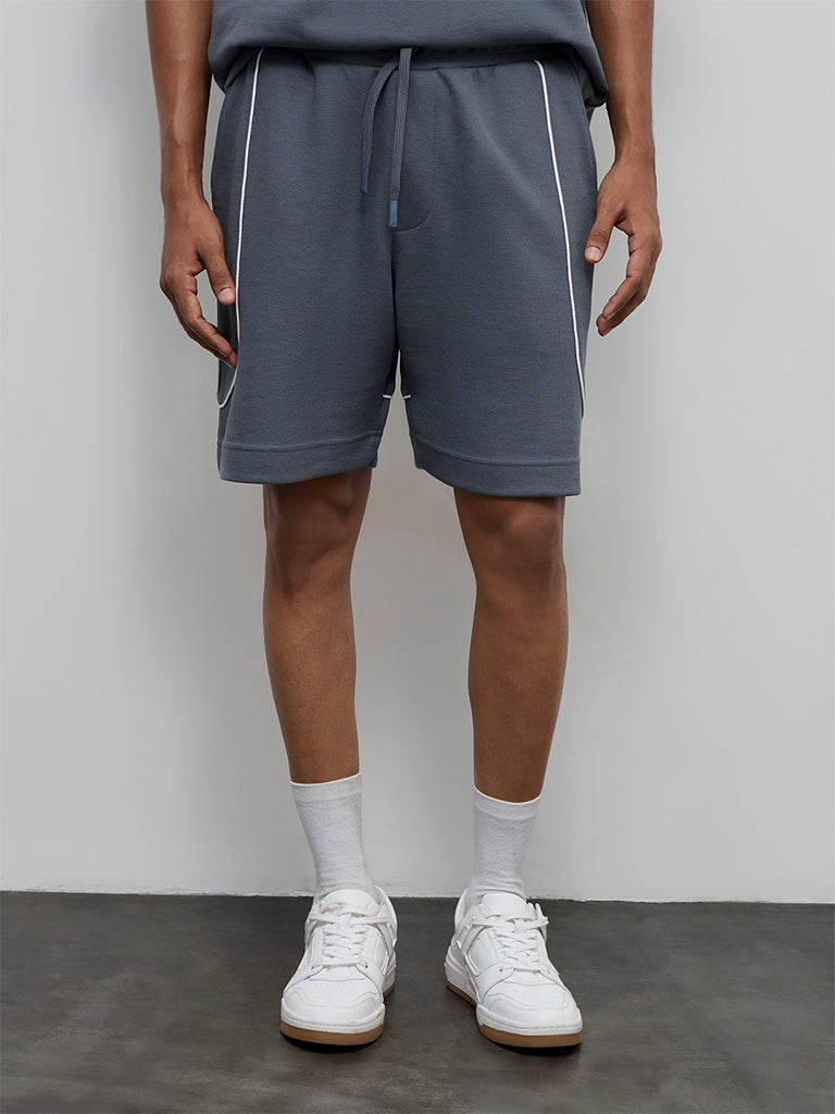 Nuoflexx Dark Grey Textured Relaxed-Fit Mid-Rise Shorts