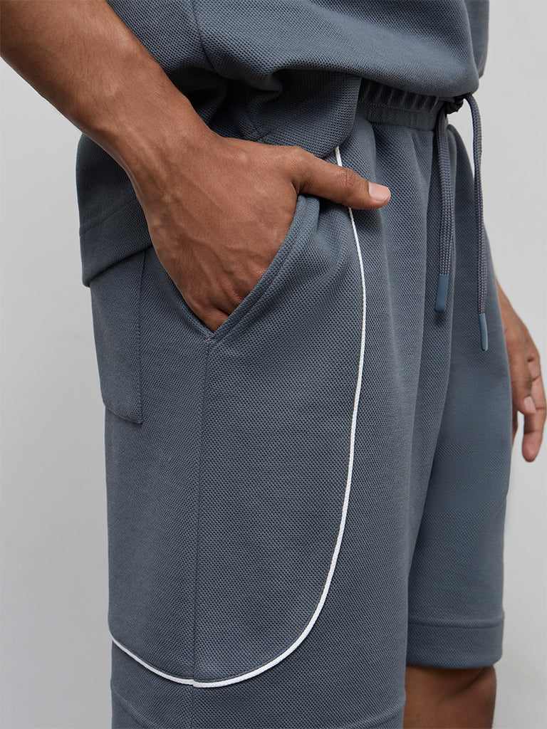 Nuoflexx Dark Grey Textured Relaxed-Fit Mid-Rise Shorts