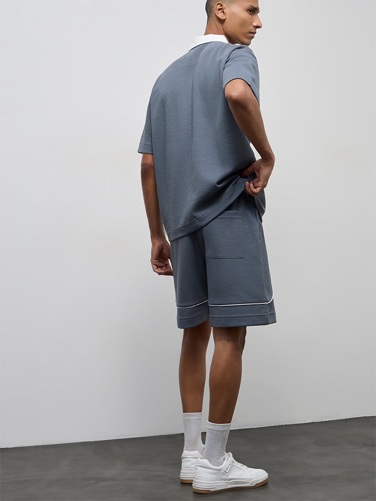Nuoflexx Dark Grey Textured Relaxed-Fit Mid-Rise Shorts