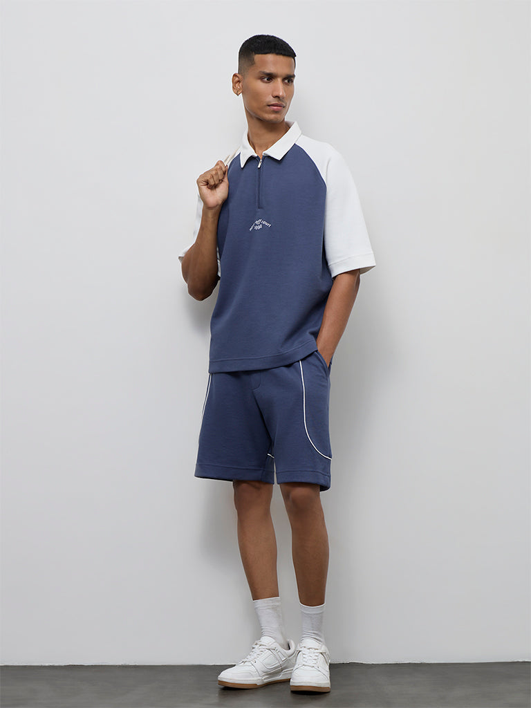 Nuoflexx Dark Blue Textured Relaxed-Fit Mid-Rise Shorts
