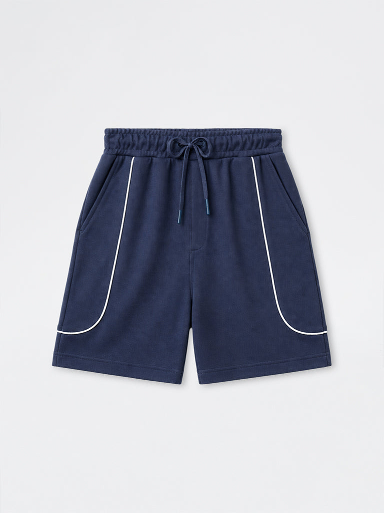 Nuoflexx Dark Blue Textured Relaxed-Fit Mid-Rise Shorts