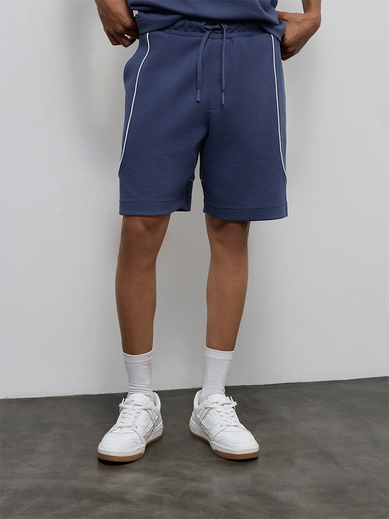 Nuoflexx Dark Blue Textured Relaxed-Fit Mid-Rise Shorts