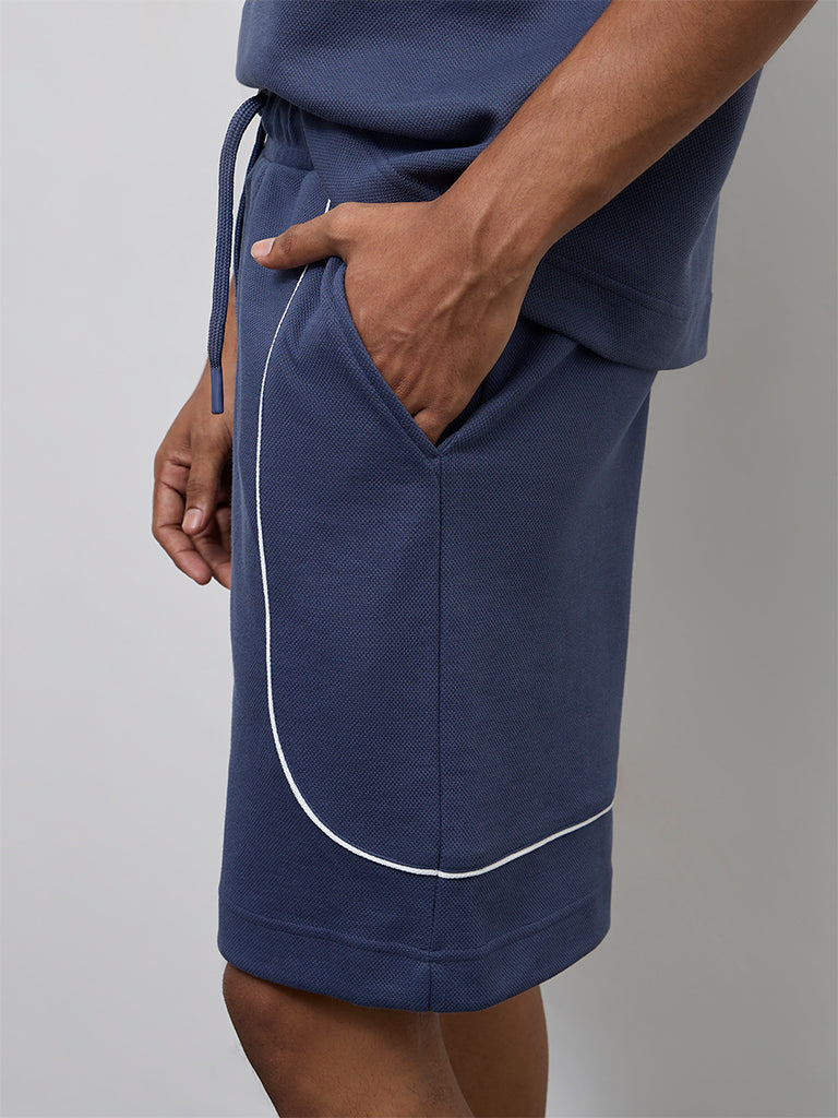 Nuoflexx Dark Blue Textured Relaxed-Fit Mid-Rise Shorts