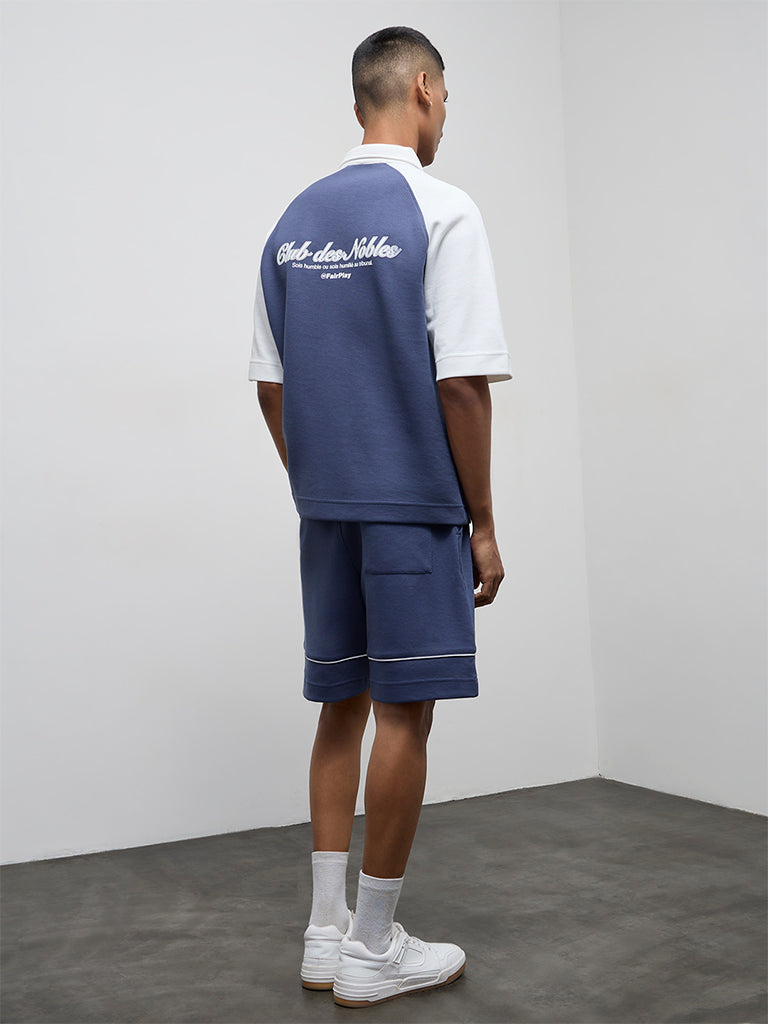 Nuoflexx Dark Blue Textured Relaxed-Fit Mid-Rise Shorts