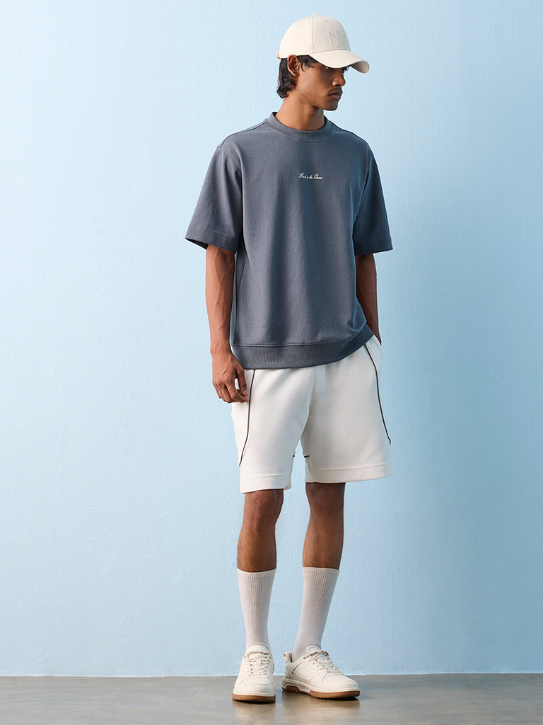 Nuoflexx Off-White Pipeline-Detailed Relaxed-Fit Mid-Rise Cotton-Blend Shorts