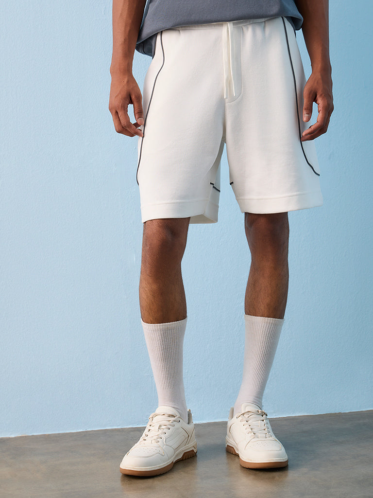 Nuoflexx Off-White Pipeline-Detailed Relaxed-Fit Mid-Rise Cotton-Blend Shorts